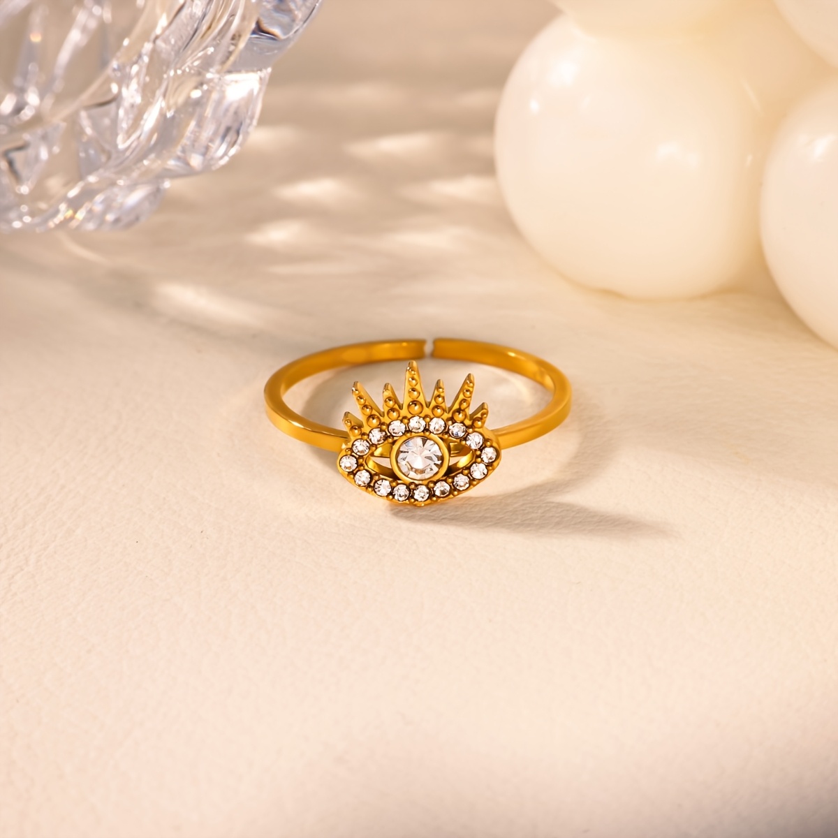 Stainless Steel Evil Eye Open Ring, Ethnic Style Jewelry